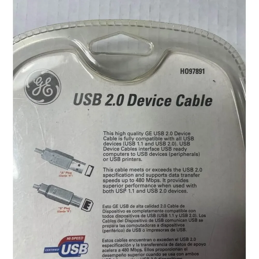 NEW GE USB 2.0 DEVICE CABLE 6 Ft Windows & Macintosh HO97891